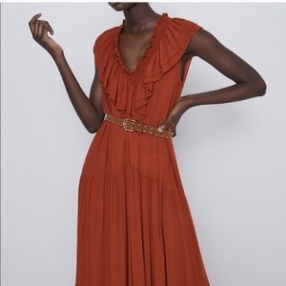 Zara Ruffle Dress in Rust Color - Picture 2 of 5